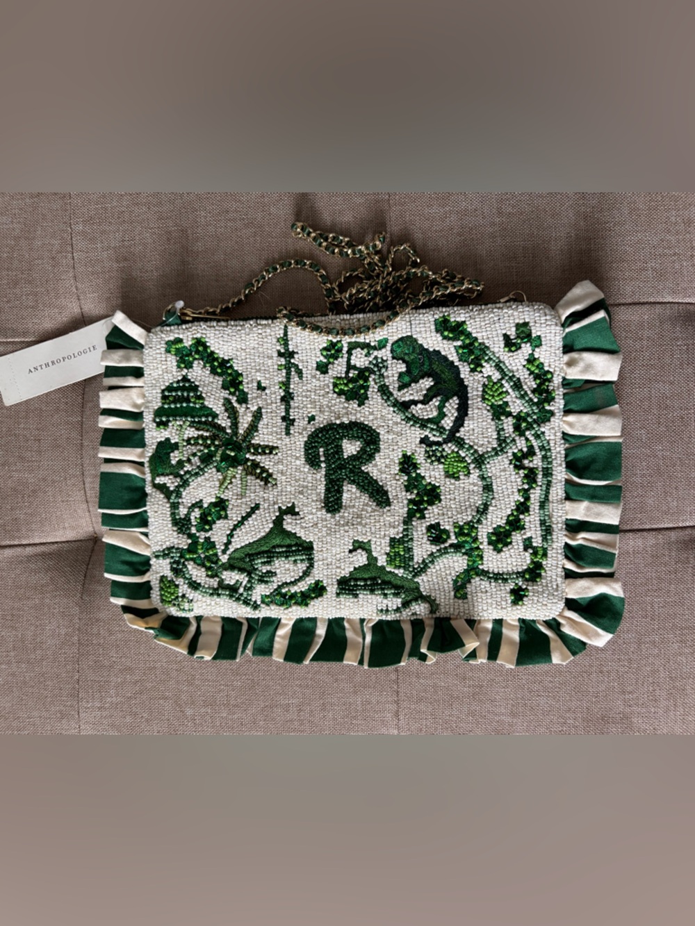 Anthropologie Beaded Monogram Clutch - NWT